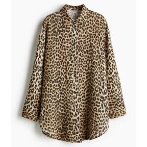 H&M Linen Leopard Animal Print Beach Button Down Shirt Size M